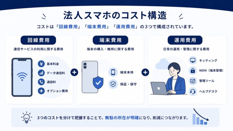 法人スマホのコスト構造（回線費用・端末費用・運用費用）