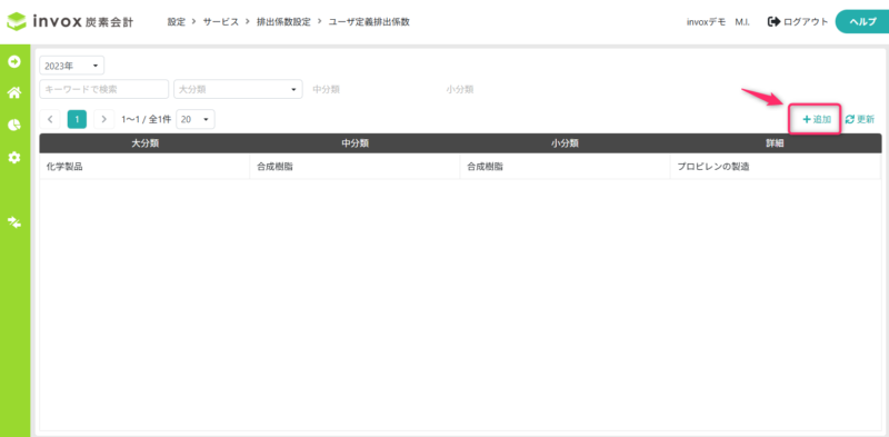 ユーザ定義排出係数の追加