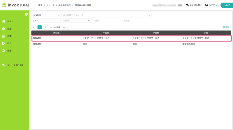 確認したい排出係数を開く