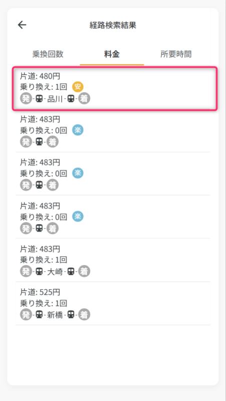 経路選択画面