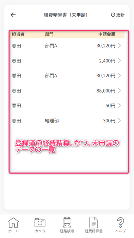 経費精算一覧