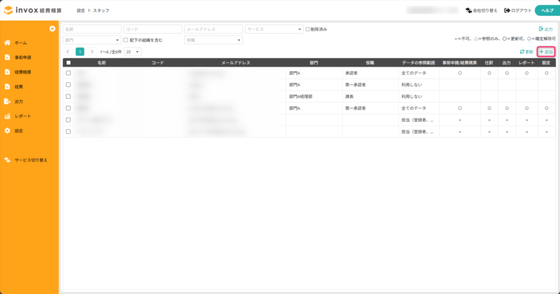 スタッフ 追加をクリック