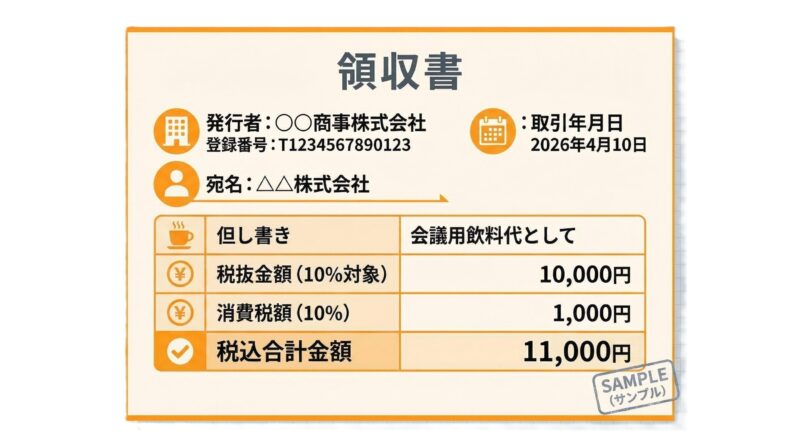 インボイス対応の領収書サンプル画像