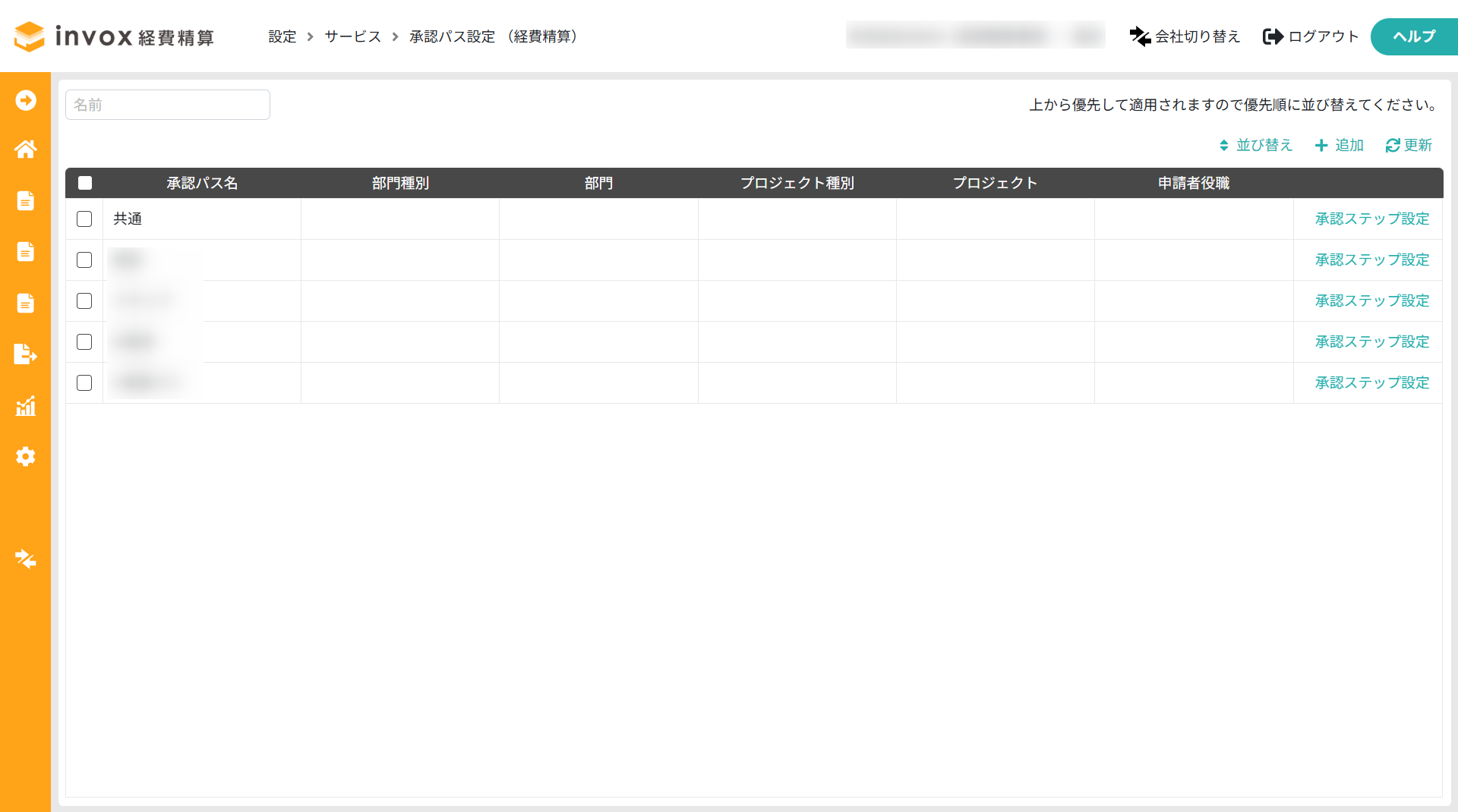 承認パス設定(経費精算)を開く