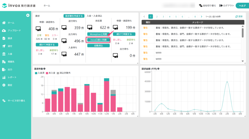 invox口座と同期