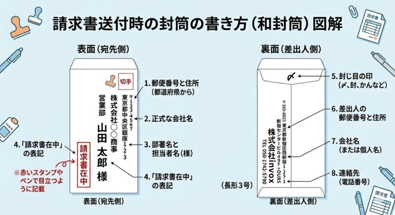 請求書送付の封筒の書き方の図解